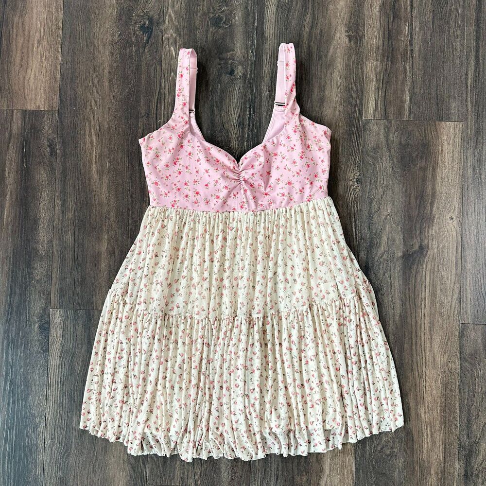 Blogilates Sweetheart Babydoll Mini Dress Romper Built in Bra Floral Sz Medium